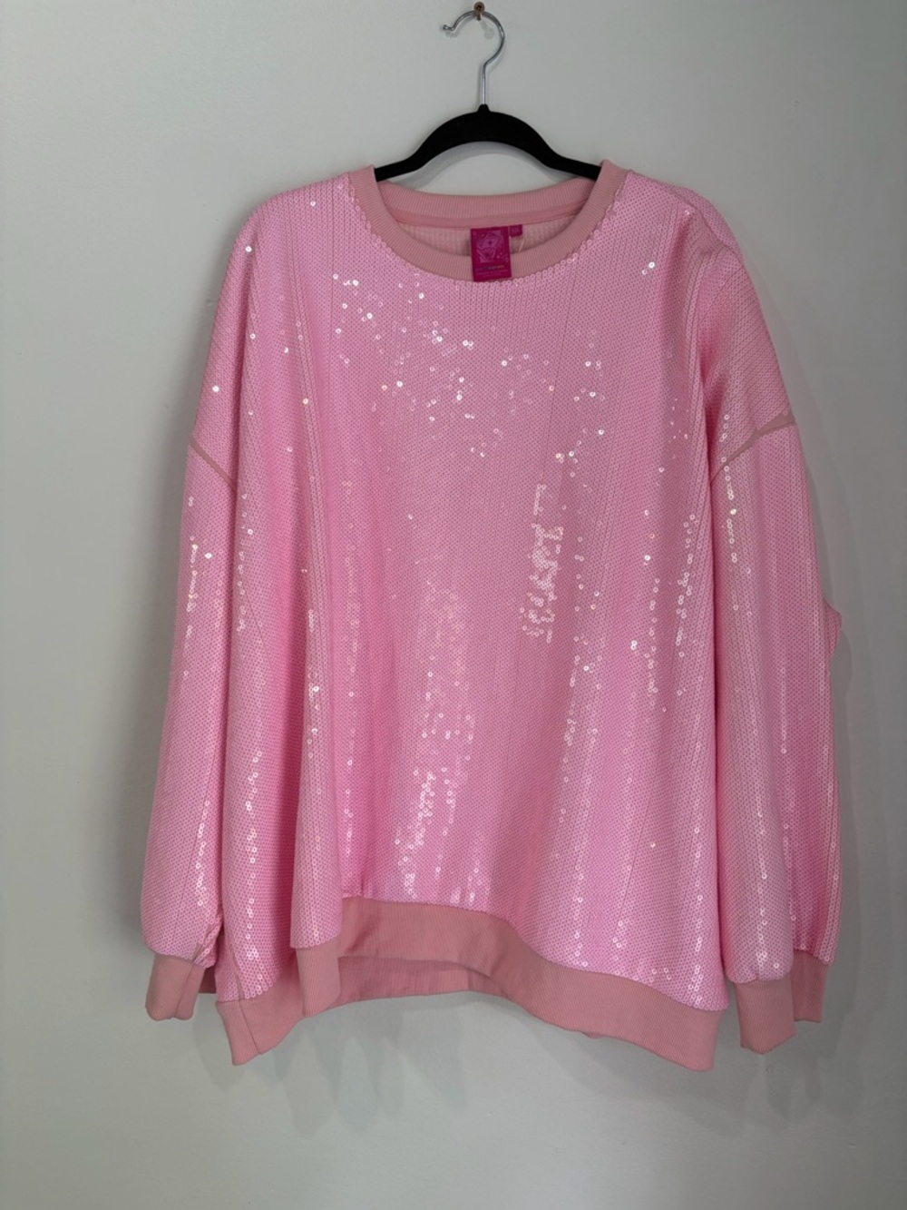 QUEEN OF SPARKLES Pink Sequin Crewneck Sweater
